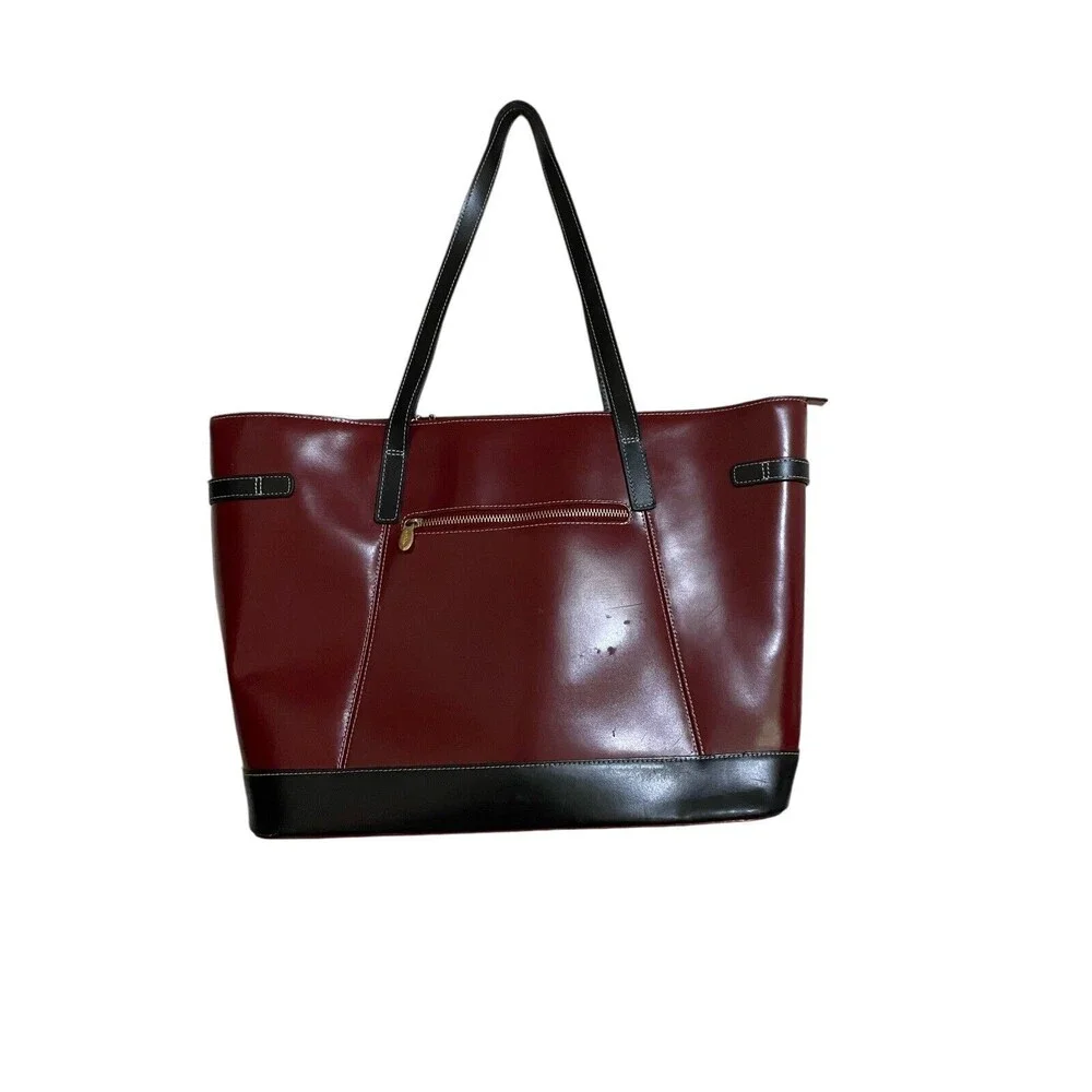 McKlein Serafina Laptop Tote Bag Burgundy Black